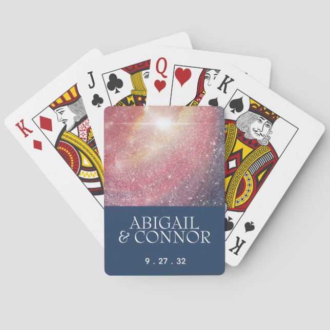 Modern Night Sky Galaxy Blue Purple Red Poker Cards (Back)