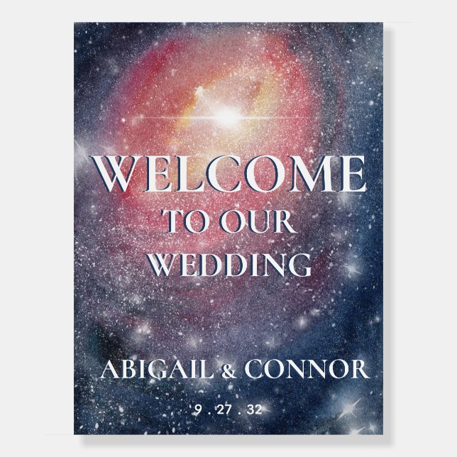 Modern Night Sky Galaxy Blue Purple Red Welcome Foam Board (Front)