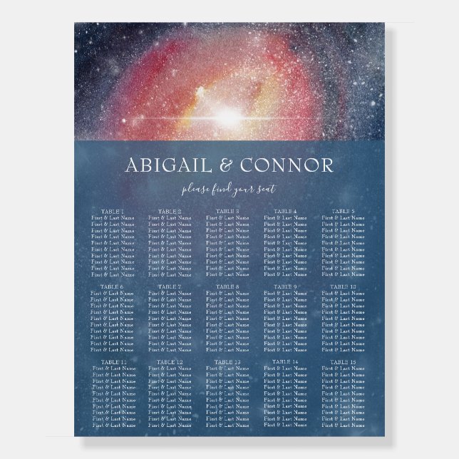 Modern Night Sky Galaxy Blue Purple Seating Chart Foam Board (Front)