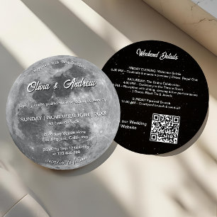 Modern Night Sky QR Code Full Moon Wedding Invitation