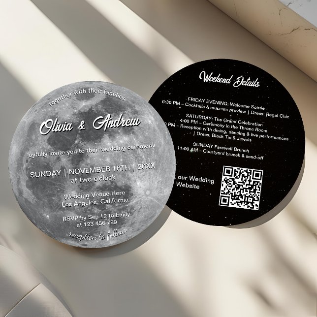 Modern Night Sky QR Code Full Moon Wedding Invitation (Creator Uploaded)