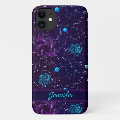 Modern Night Sky with Constellation Purple Blue iPhone 11 Case