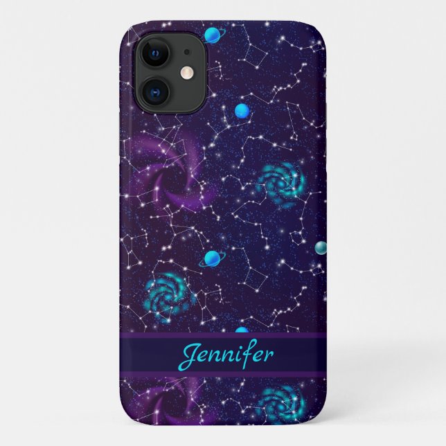 Modern Night Sky with Constellation Purple Blue Case-Mate iPhone Case (Back)
