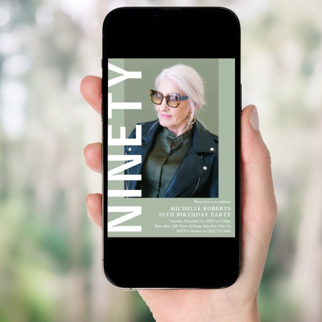 Modern NINETY Photo 90th Birthday Party Invitation (Front Digital)