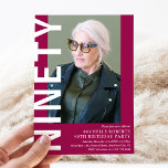 Modern NINETY Photo 90th Birthday Party Invitation<br><div class="desc">Get ready to turn heads with this modern 90th birthday invitation featuring a moody pink background that can be changed to any color! The portrait photograph, bold white 'NINETY' text, and elegant birthday party template are perfect for any age. Make their day extra special with this stylish and trendy design....</div>