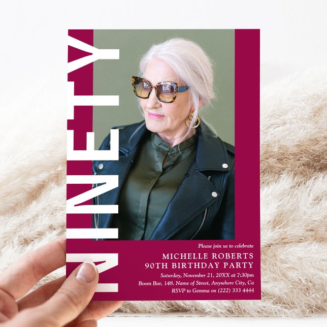 Modern NINETY Photo 90th Birthday Party Invitation (Creator Uploaded)