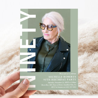Modern NINETY Photo 90th Birthday Party Invitation