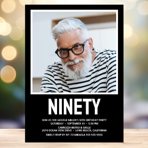 Modern NINETY Photo 90th Birthday Party Invitation