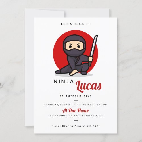 Modern Ninja Birthday Party Warrior Invitation