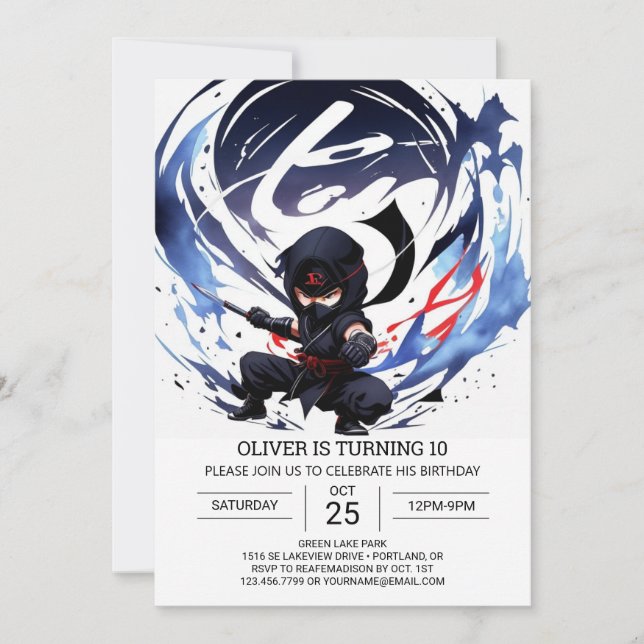 Modern Ninja Training Birthday Invitation (Front)