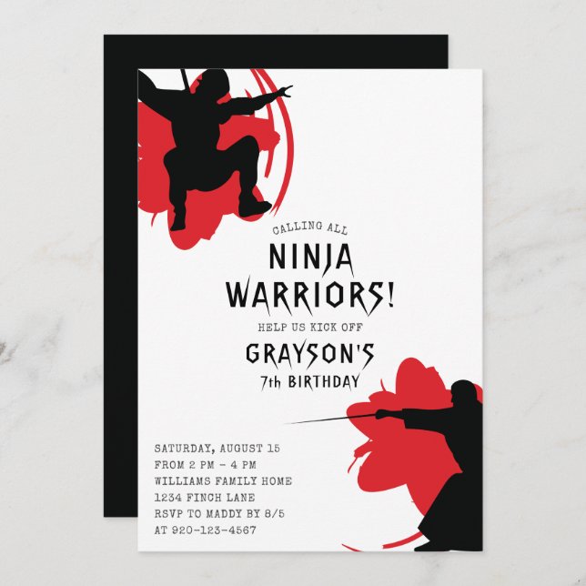 Modern Ninja Warriors Birthday Party Invitation (Front/Back)