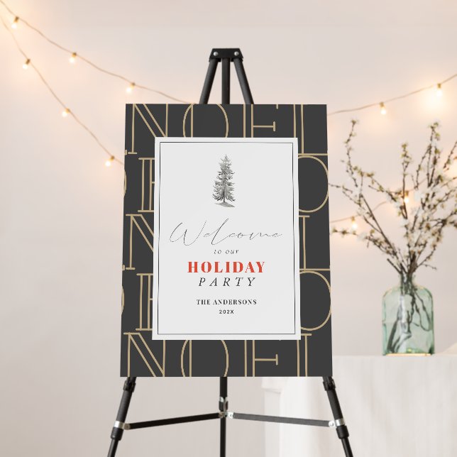 Modern NOEL Dark Gray Holiday Party Welcome Foam Board (In Situ (Stand))