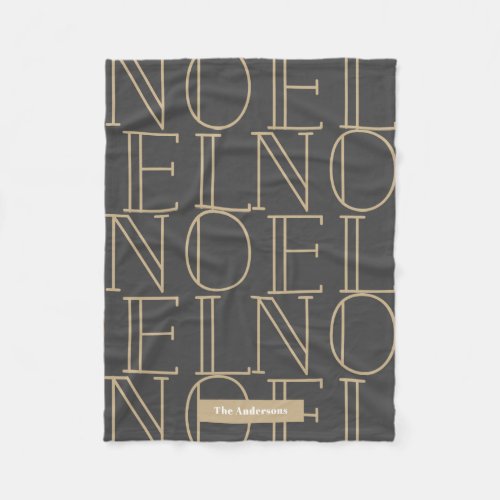 Modern NOEL Pattern Gray  Gold Christmas Holiday Fleece Blanket