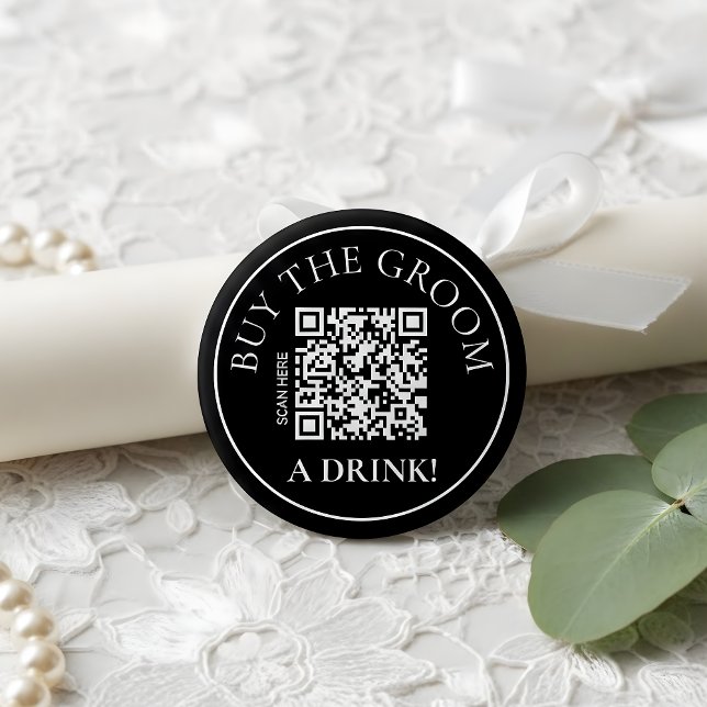 Modern Noir Buy the Groom a Drink QR Code Button (Creator Uploaded)
