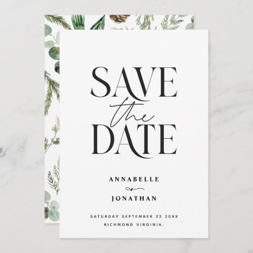 Modern non photo elegant watercolor botanical save the date