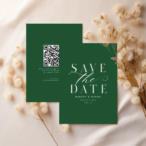 Modern Non Photo Save The Date Green QR Code