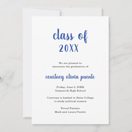 Modern Non Photo Simple Blue Graduation Announcement