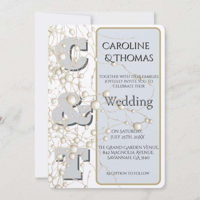 Modern Nonconformist Pearl Gold Script Wedding  Invitation (Front)
