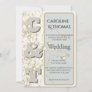 Modern Nonconformist Pearl Gold Script Wedding Invitation