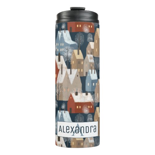 Modern Nordic Cozy Winter Town Pattern Houses Thermal Tumbler