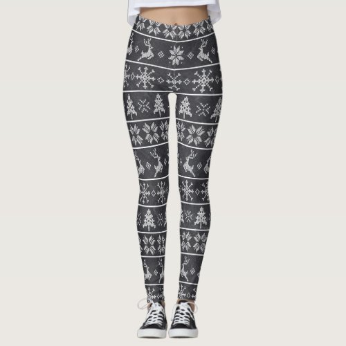 Modern Nordic Knit Ugly Sweater Chalkboard Gray Leggings