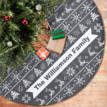 Modern Nordic Knit Ugly Sweater Chalkboard Name Fleece Tree Skirt<br><div class="desc">Celebrate the holiday season in “style” with this modern, Nordic style, ugly sweater knitted pattern, custom name Christmas tree skirt! Cute, whimsical trees, reindeer, and ornaments in white overlay a chalkboard background. Personalize with your name or custom greeting. 44” diameter, designed to fit most trees. Machine washable, lay flat to...</div>
