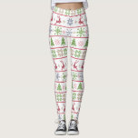 Modern Nordic Knit Ugly Sweater Red Green White Leggings<br><div class="desc">Be a trendsetter as well as get into the holiday spirit with these cute Nordic style, ugly sweater knitted pattern, cozy leggings! Cute, whimsical trees, reindeer, snowflakes, and ornaments in red, green, ochre, and dusty steel blue, overlay a white background. Get in the holiday mood, work out, run errands, or...</div>