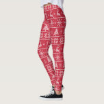 Modern Nordic Knit Ugly Sweater Red White Pattern Leggings<br><div class="desc">Be a trendsetter as well as get into the holiday spirit with these cute Nordic style, ugly sweater knitted pattern, cozy leggings! Cute, whimsical trees, reindeer, snowflakes, and ornaments in white overlay a dusty red background. Get in the holiday mood, work out, run errands, or just hang out with family...</div>