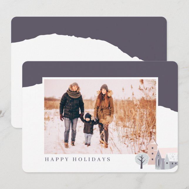Modern Nordic Mountain Cabin Christmas Holiday Card (Front/Back)