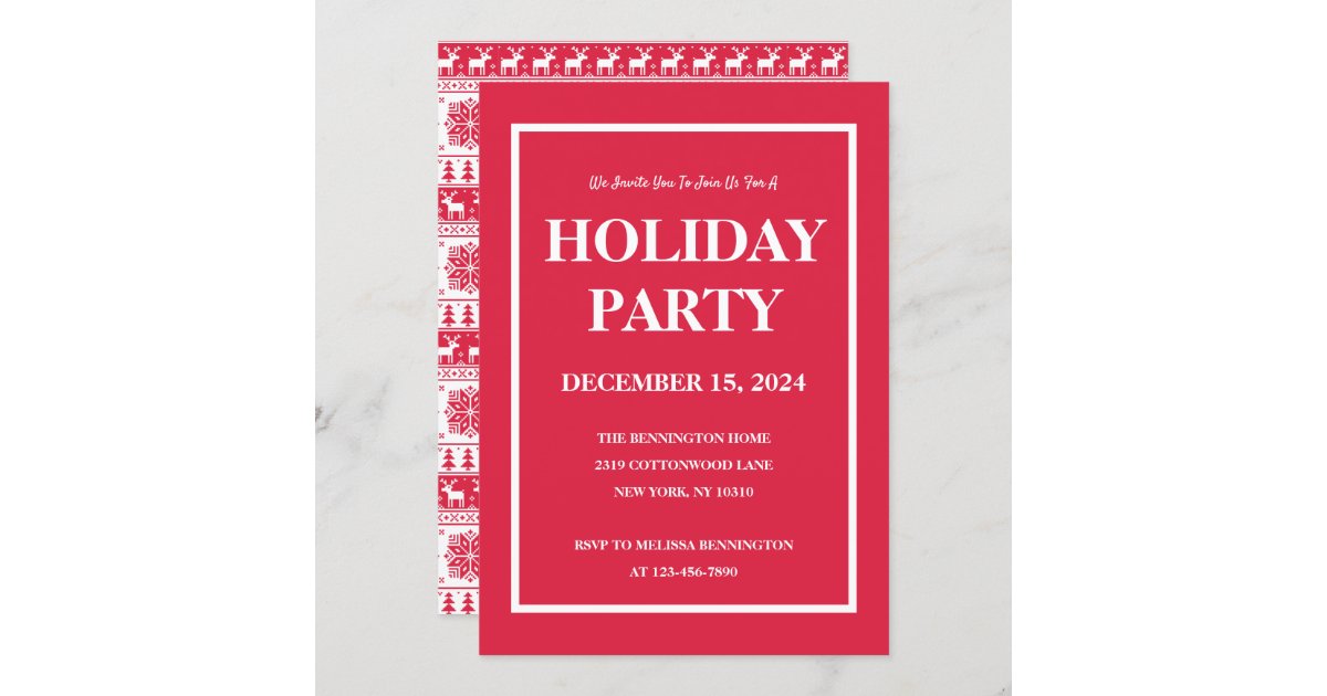 Modern Nordic Red and White Pattern Holiday Party Invitation | Zazzle.com
