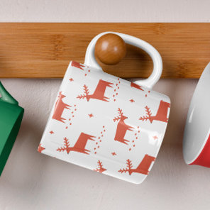 Modern Nordic Reindeer | Red Christmas Pattern Coffee Mug