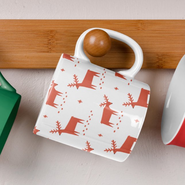 Modern Nordic Reindeer | Red Christmas Pattern Coffee Mug (Creator Uploaded)