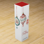 Modern Nordic Style Ornaments Merry Christmas Wine Box<br><div class="desc">This festive wine box features modern Nordic-style ornaments, beautifully rendered in watercolor, creating a stylish and seasonal look for your holiday gifting. Below the intricate design, the inscription "Merry Christmas" is elegantly displayed, with the option to personalize the box with your family name, adding a unique and thoughtful detail. Perfect...</div>