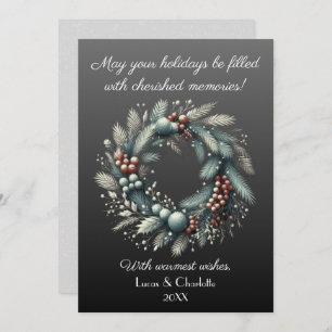 Modern Nordic Style Wreath, Against Gray Backdrop Holiday Card