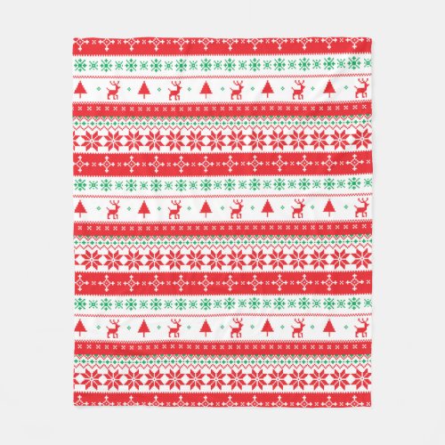 Modern Nordic Winter Christmas Holidays Pattern Fleece Blanket