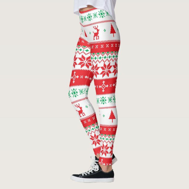 Modern Nordic Winter Christmas Holidays Pattern Leggings (Left)