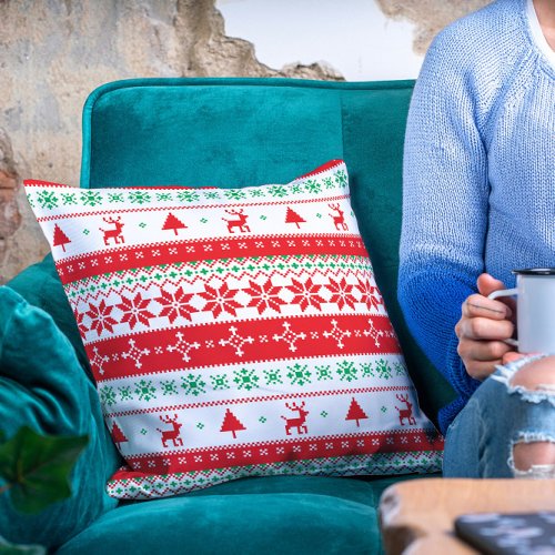 Modern Nordic Winter Christmas Holidays Pattern Throw Pillow