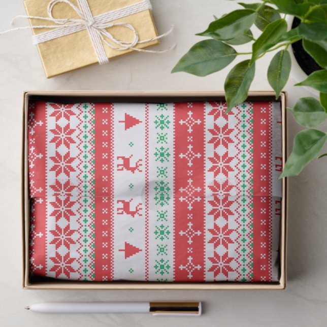 Modern Nordic Winter Christmas Holidays Pattern Tissue Paper (Gift)