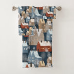 Modern Nordic Winter Town Whimsical Scandinavian Bath Towel Set<br><div class="desc">The modern nordic pattern of hand-painted cozy houses in the winter night in blue,  red,  white,  and beige colors.</div>
