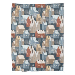Modern Nordic Winter Town Whimsical Scandinavian Duvet Cover