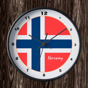 Modern Norwegian Flag & Norway trendy design Round Clock