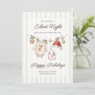 Modern Not so Silent Night Clothes Line Baby Holiday Card