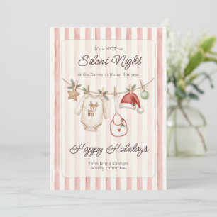 Modern Not so Silent Night Clothes Line Baby Holiday Card