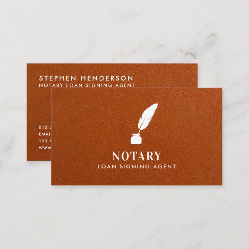 Modern Notary Loan Signing Agent Leather QR Code Business Card