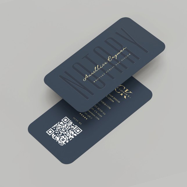 Modern Notary Monogram Loan Signing Dark Blue Business Card (Modern Notary Monogram Loan Signing Dark Blue Gold)