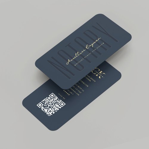 Modern Notary Monogram Loan Signing Dark Blue Gold Business Card