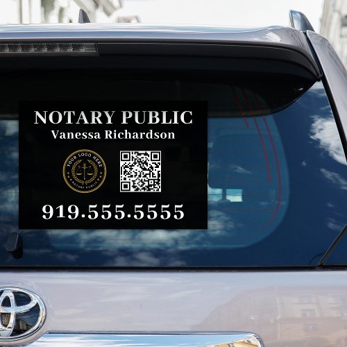 Modern Notary Name Business Logo QR Code Black Window Cling