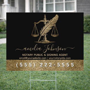 Modern Notary Public Black Gold Glitter Yard Sign