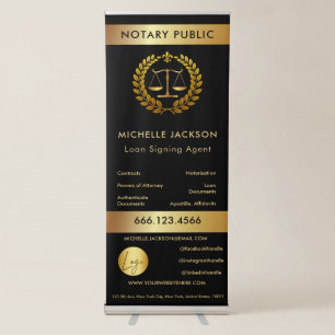 Modern Notary Public Black Gold Retractable  Banner