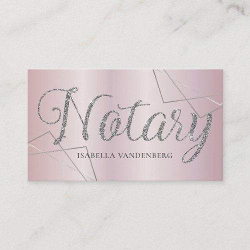 Modern Notary Public Blush Lilac Glitter Geometric Business Card
